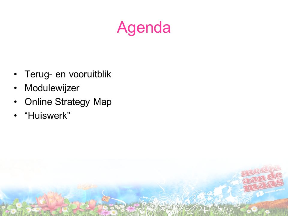 Agenda Terug- en vooruitblik Modulewijzer Online Strategy Map
