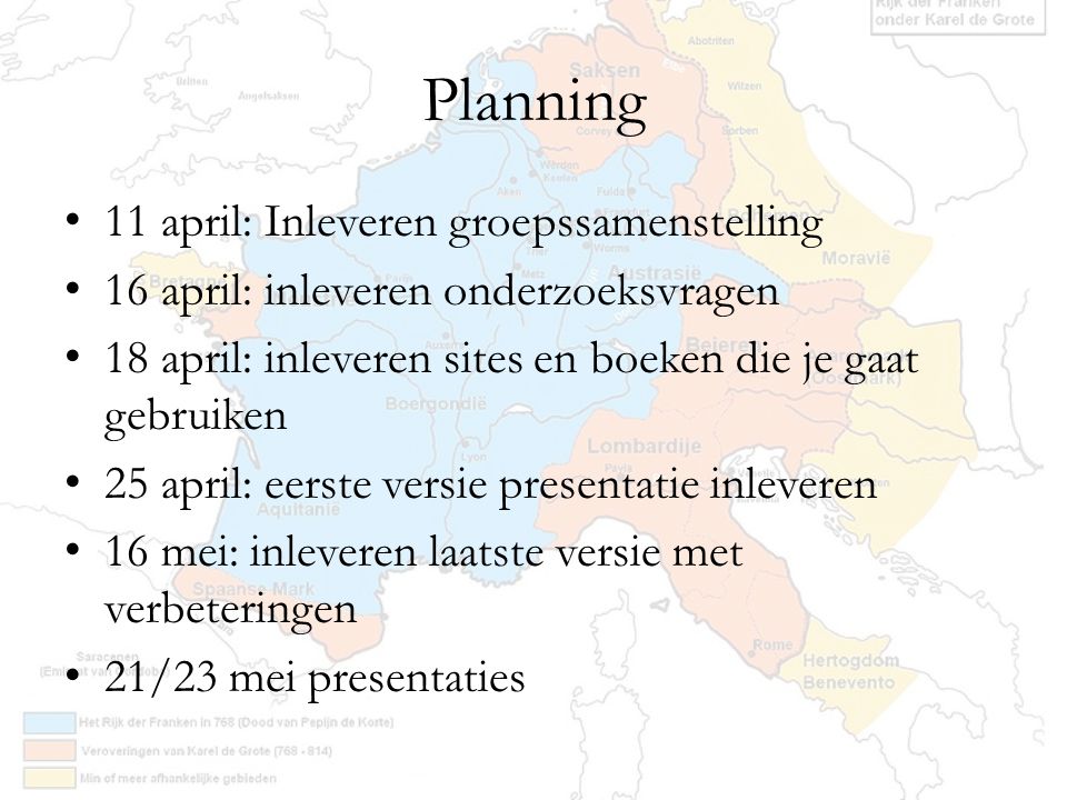 Planning 11 april: Inleveren groepssamenstelling