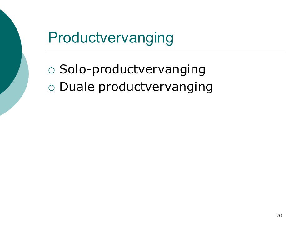 Productvervanging Solo-productvervanging Duale productvervanging