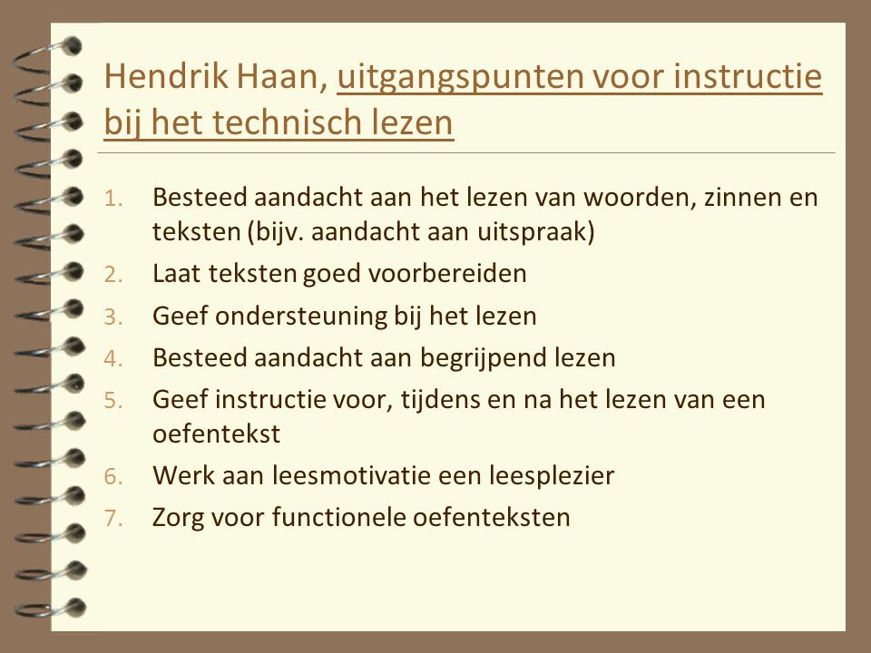 Hendrik Haan, uitgangspunten voor instructie bij het technisch lezen