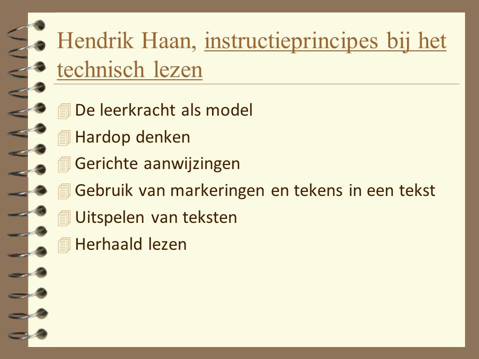Hendrik Haan, instructieprincipes bij het technisch lezen