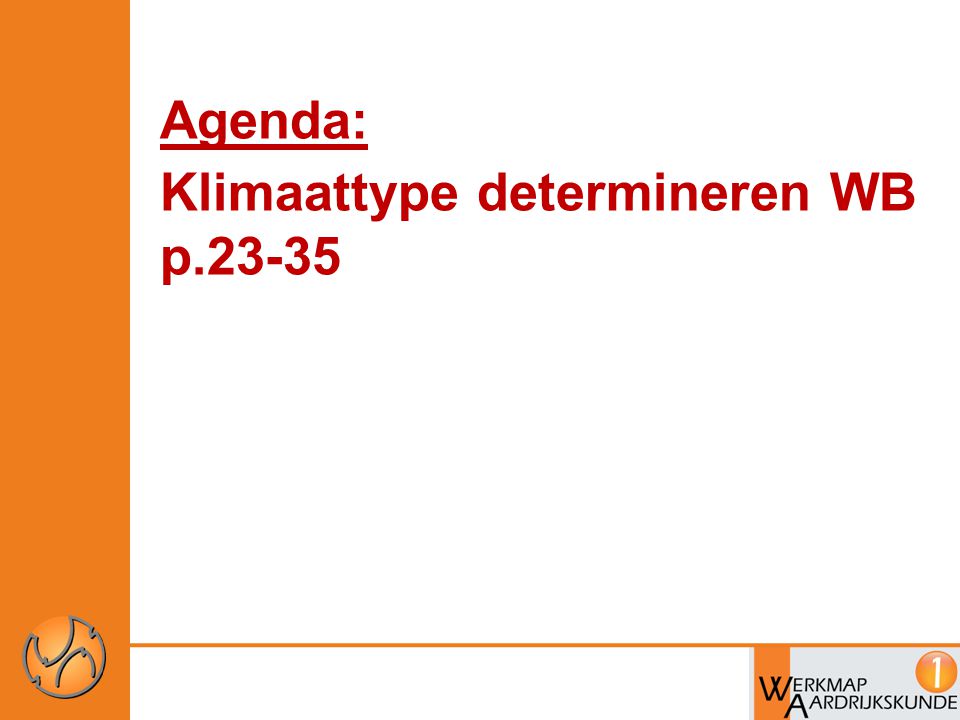 Agenda: Klimaattype determineren WB p
