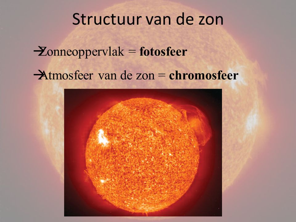 Structuur van de zon Zonneoppervlak = fotosfeer