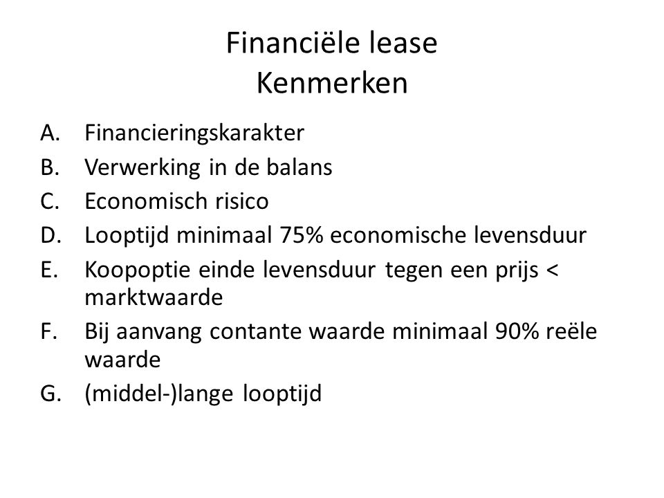 Financiële lease Kenmerken
