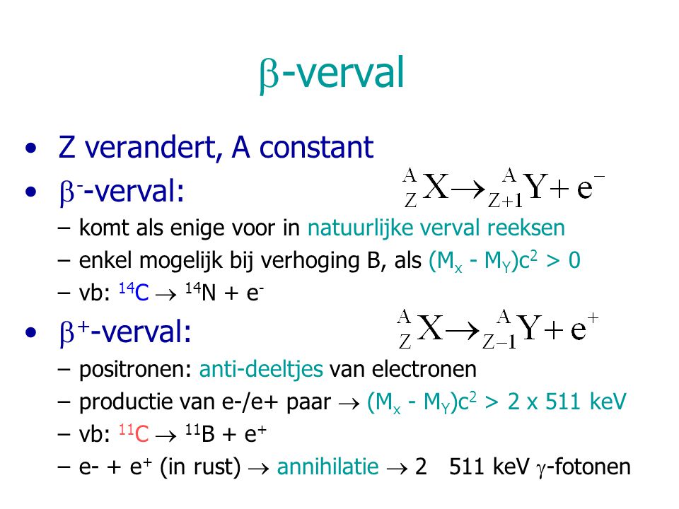 b-verval Z verandert, A constant b--verval: b+-verval: