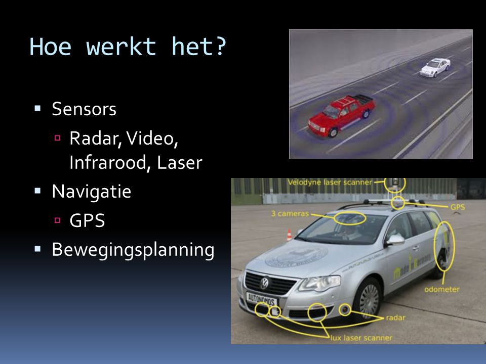 Hoe werkt het Sensors Radar, Video, Infrarood, Laser Navigatie GPS