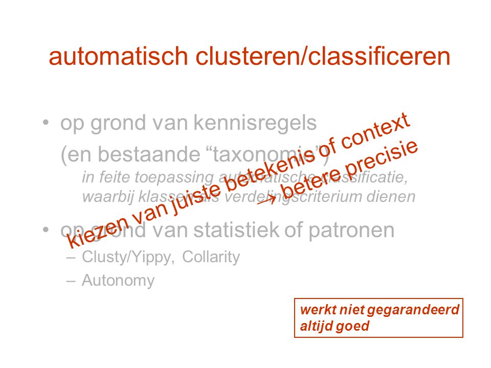 automatisch clusteren/classificeren