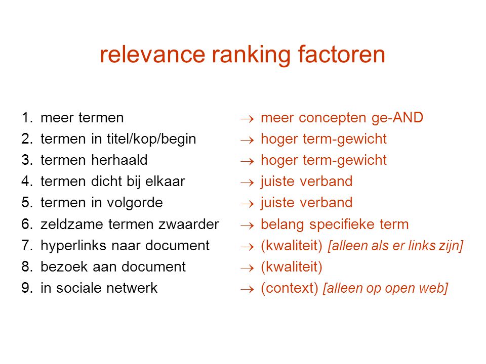 relevance ranking factoren