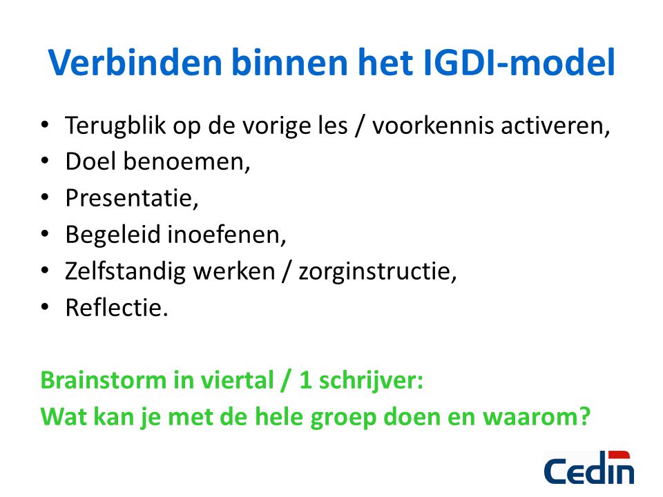 Verbinden binnen het IGDI-model
