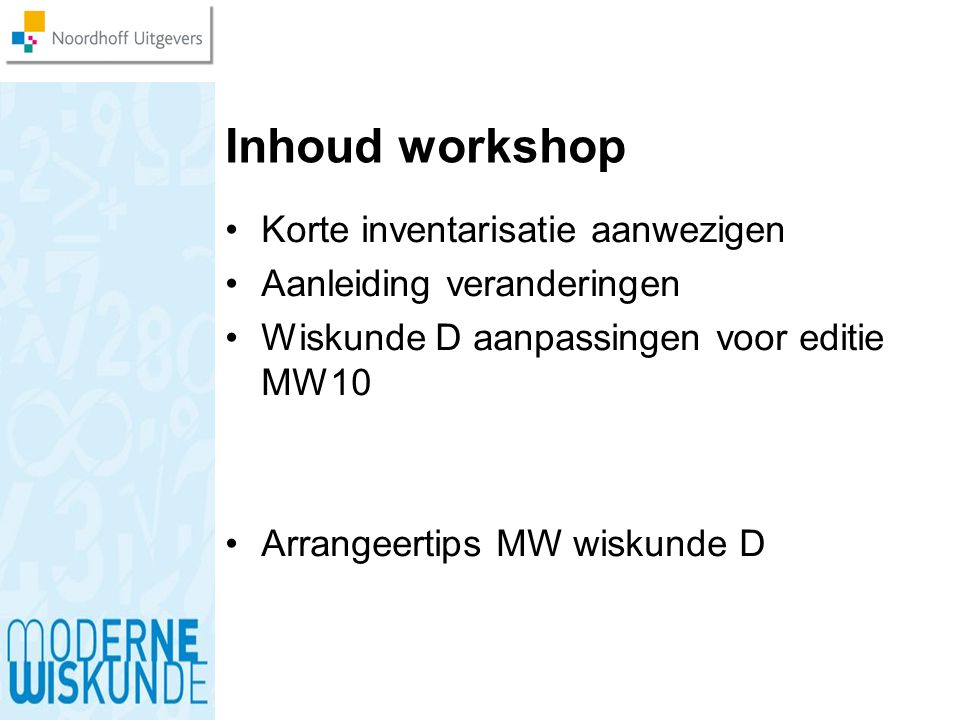 Inhoud workshop Korte inventarisatie aanwezigen