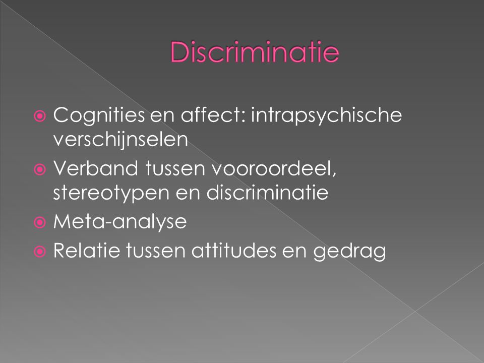Discriminatie Cognities en affect: intrapsychische verschijnselen