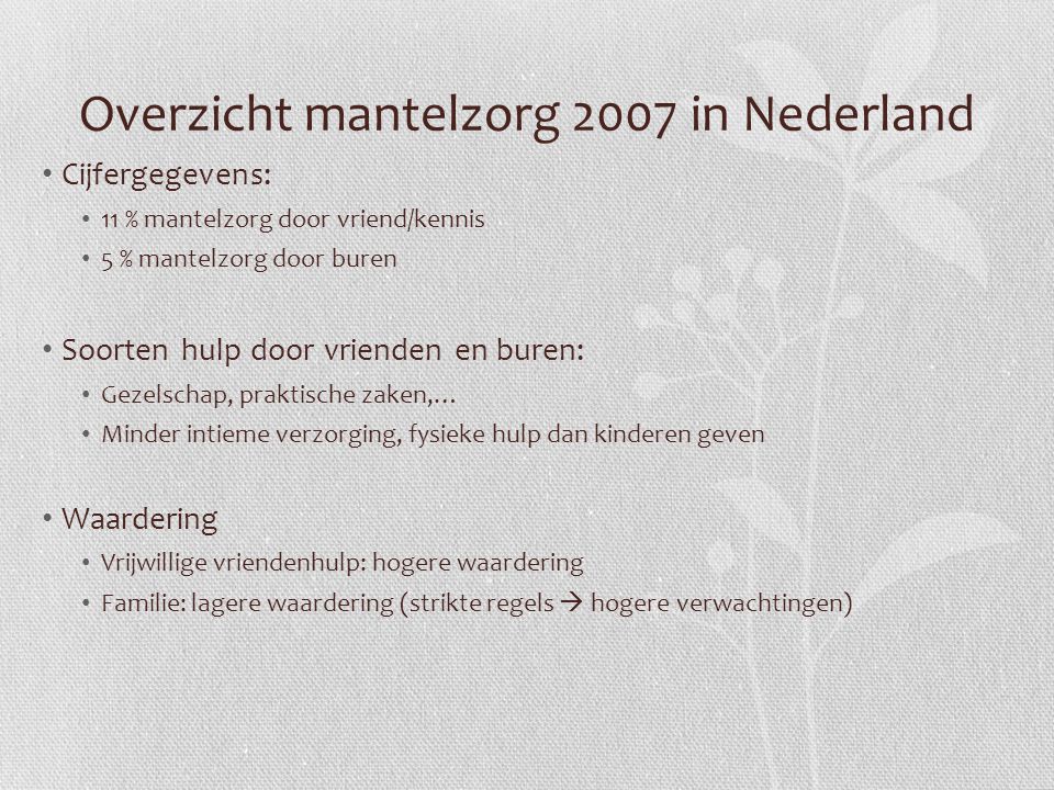 Overzicht mantelzorg 2007 in Nederland
