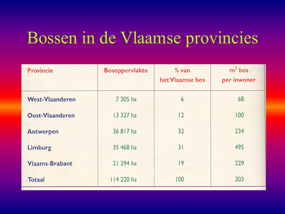 Bossen in de Vlaamse provincies