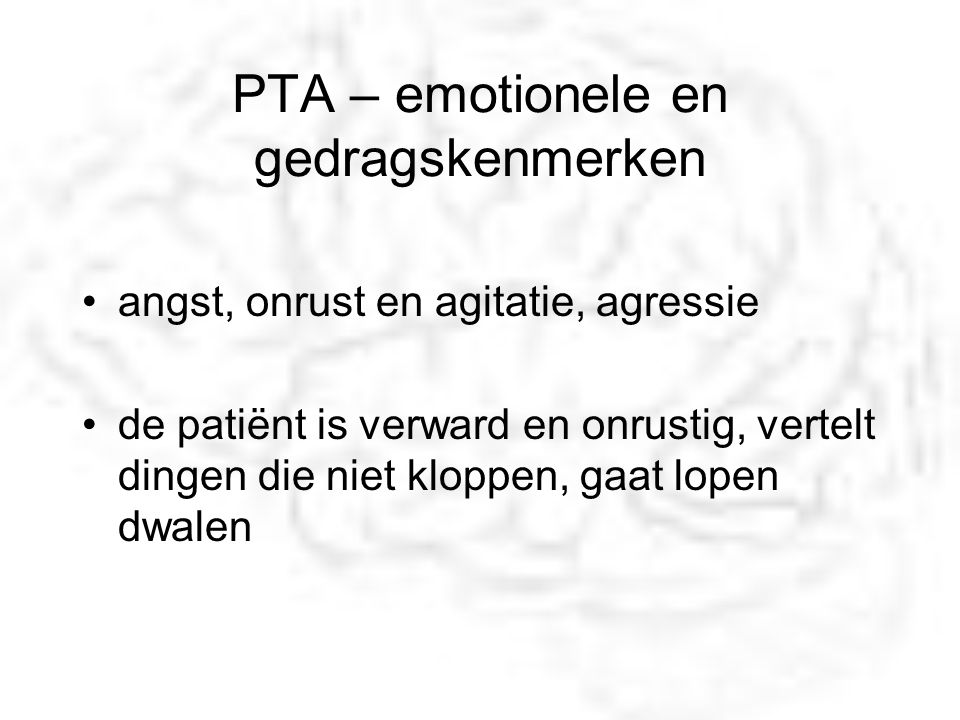 PTA – emotionele en gedragskenmerken