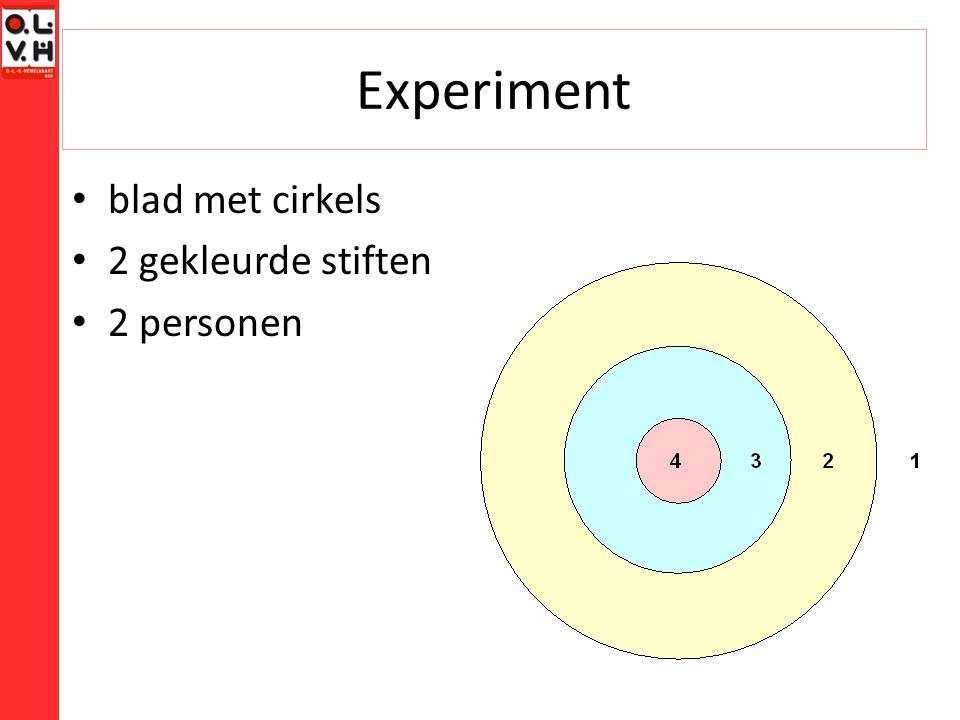 Experiment blad met cirkels 2 gekleurde stiften 2 personen