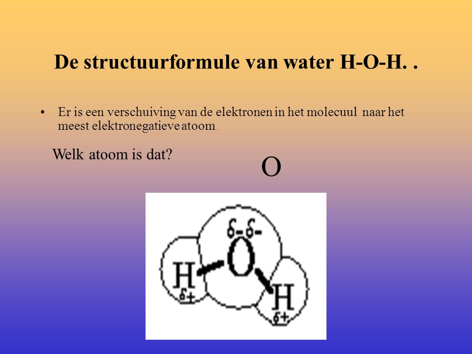 De structuurformule van water H-O-H. .