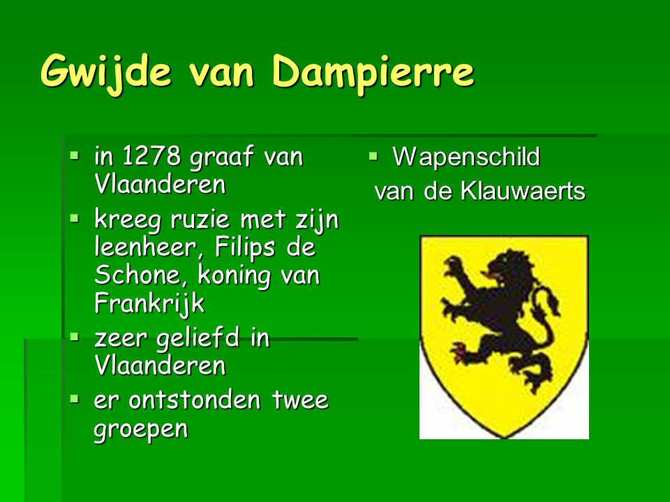 Gwijde van Dampierre in 1278 graaf van Vlaanderen