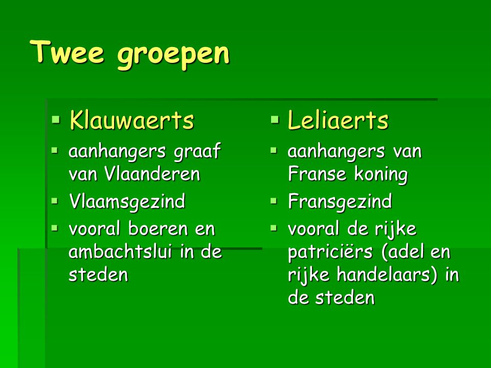 Twee groepen Klauwaerts Leliaerts aanhangers graaf van Vlaanderen
