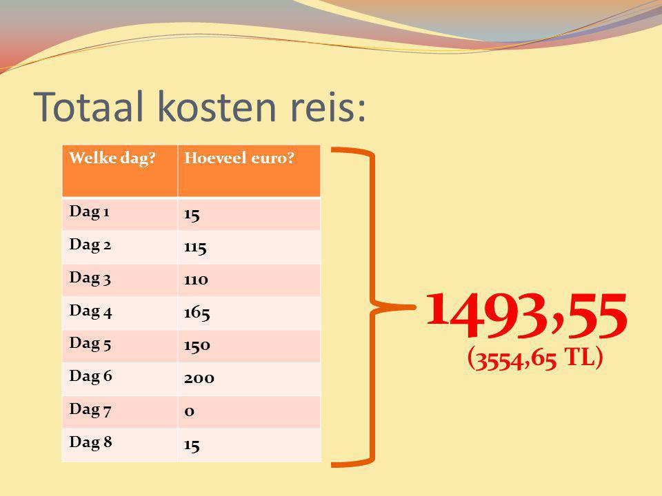 1493,55 Totaal kosten reis: (3554,65 TL)
