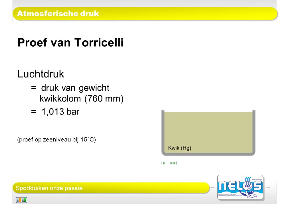 Proef van Torricelli Luchtdruk = druk van gewicht kwikkolom (760 mm)