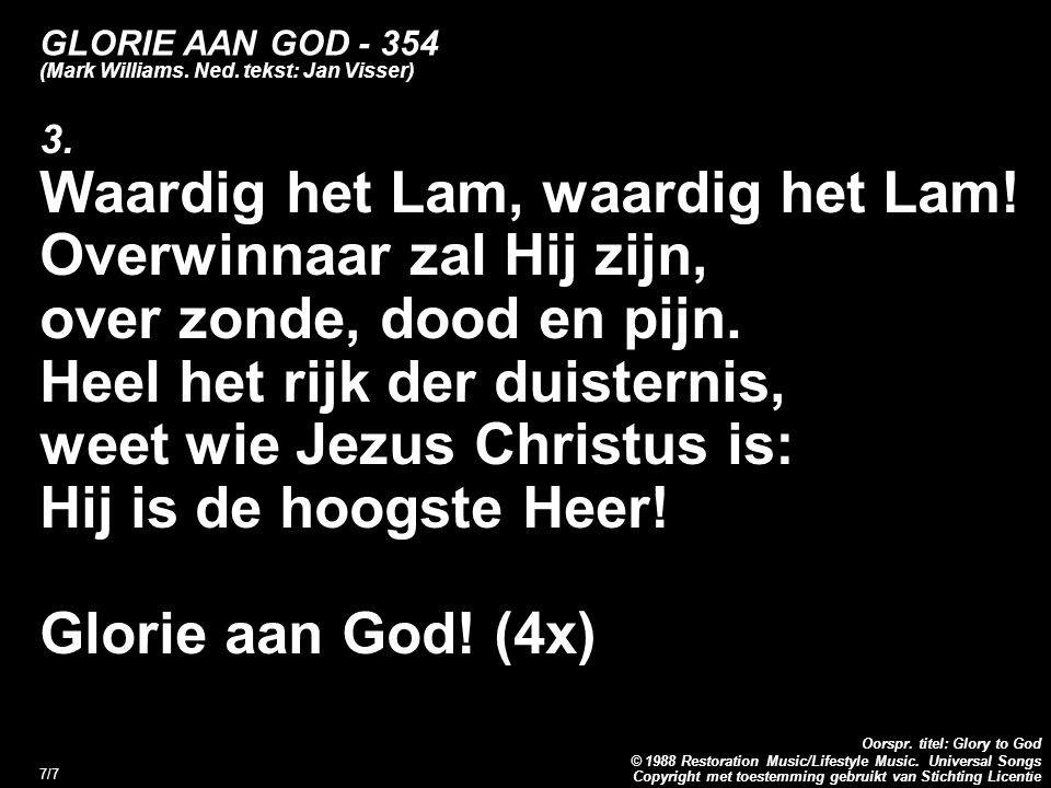 GLORIE AAN GOD (Mark Williams. Ned. tekst: Jan Visser)