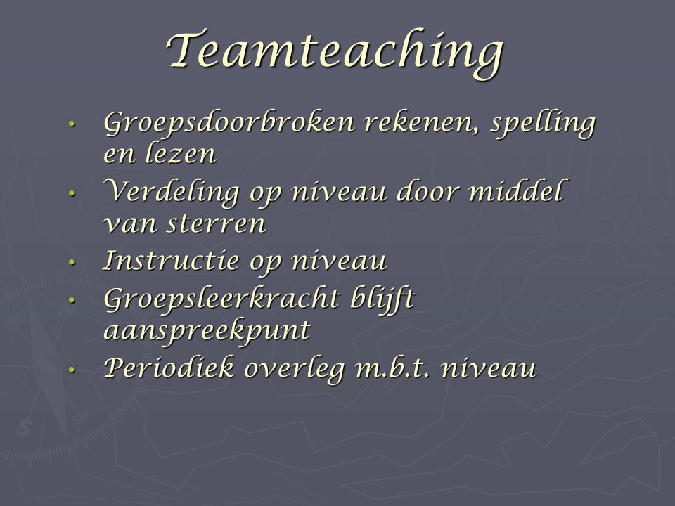 Teamteaching Groepsdoorbroken rekenen, spelling en lezen