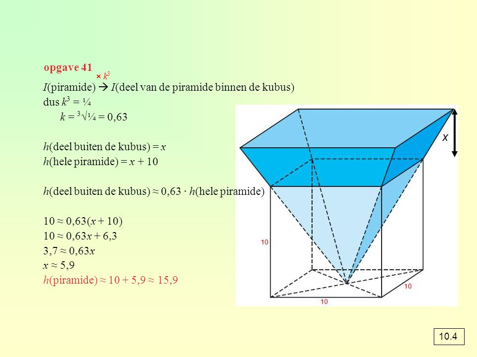x opgave 41 I(piramide)  I(deel van de piramide binnen de kubus)