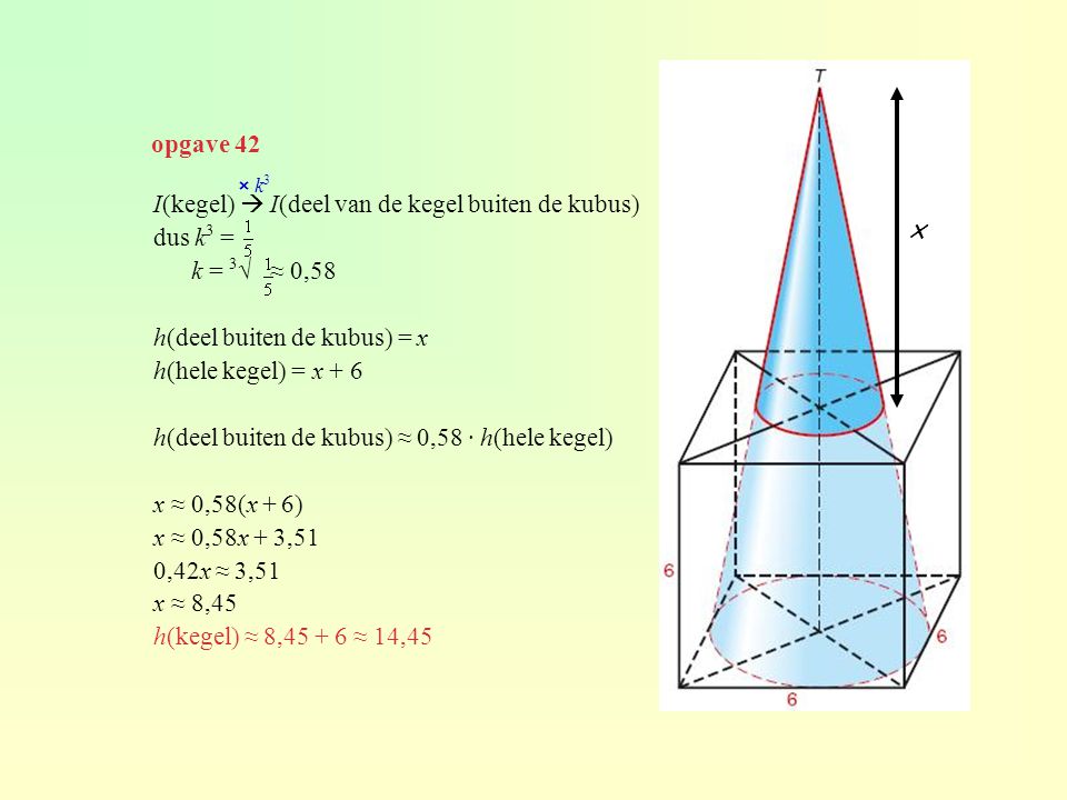 x opgave 42 I(kegel)  I(deel van de kegel buiten de kubus) dus k3 =