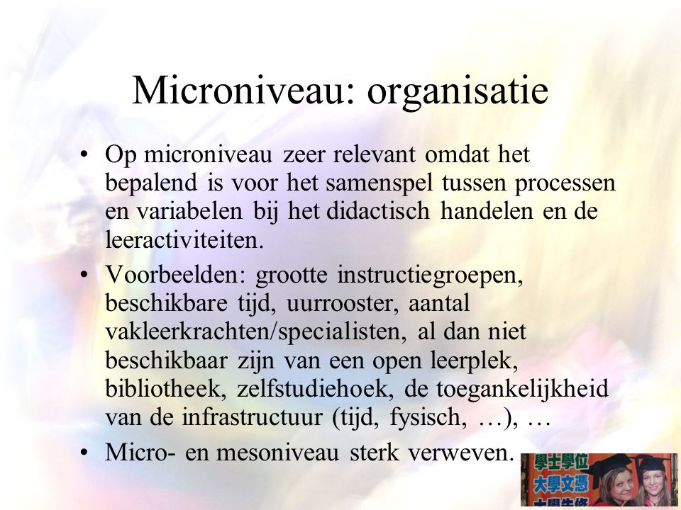 Microniveau: organisatie