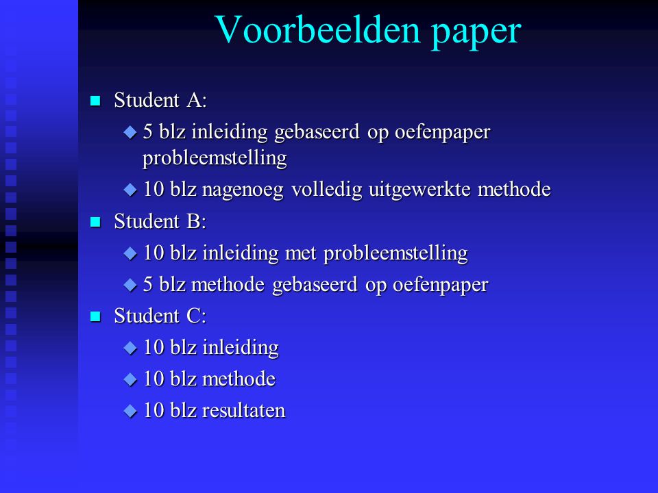 Voorbeelden paper Student A: