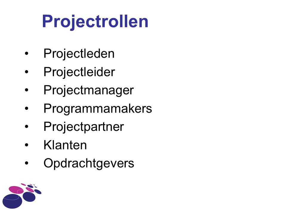 Projectrollen Projectleden Projectleider Projectmanager