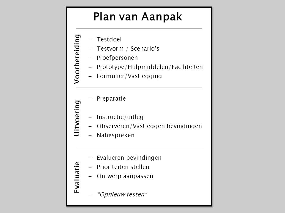 Plan van Aanpak Voorbereiding Uitvoering Evaluatie Testdoel