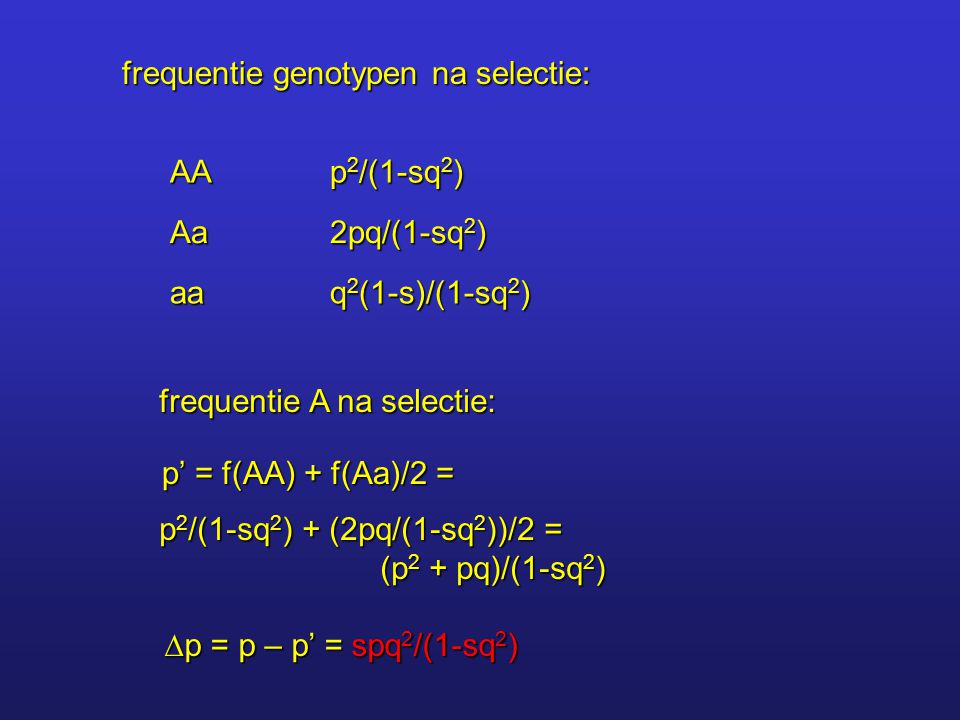 frequentie genotypen na selectie: