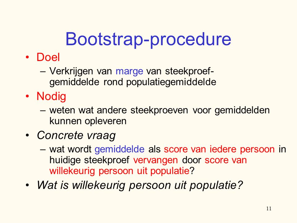 Bootstrap-procedure Doel Nodig Concrete vraag