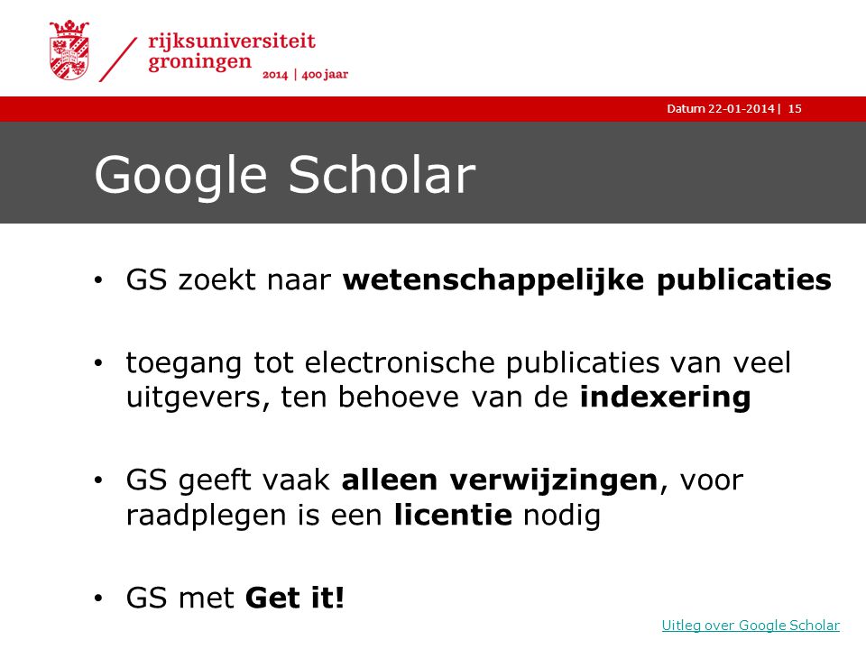 Google Scholar GS zoekt naar wetenschappelijke publicaties