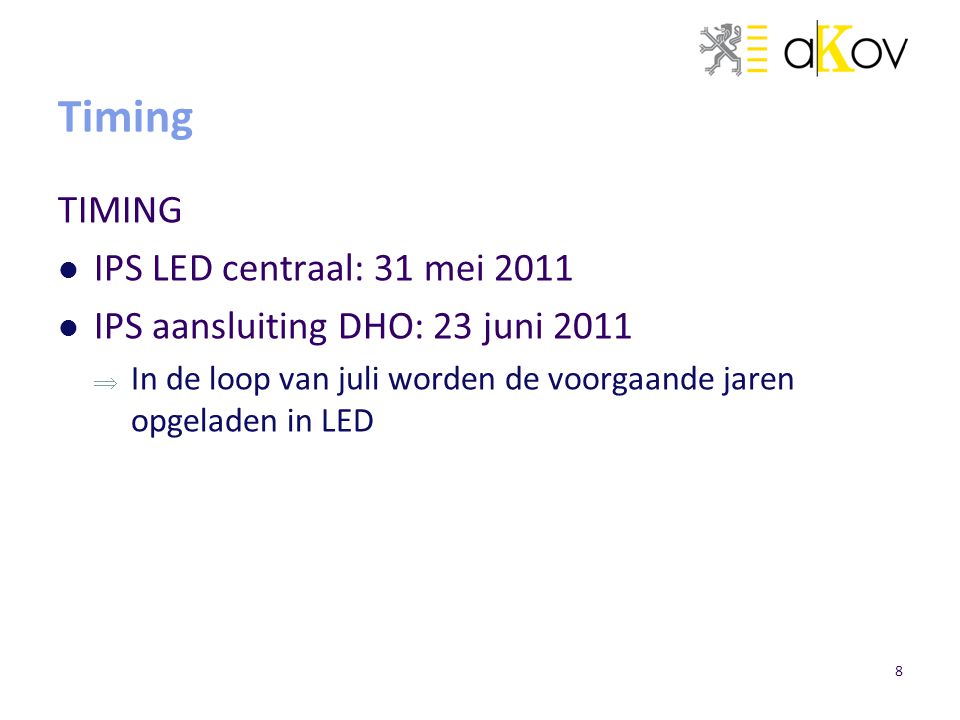 Timing TIMING IPS LED centraal: 31 mei 2011