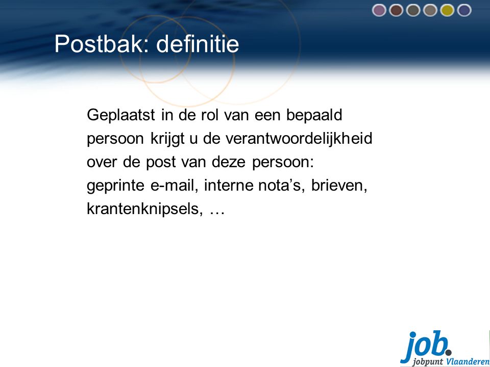 Postbak: definitie Geplaatst in de rol van een bepaald