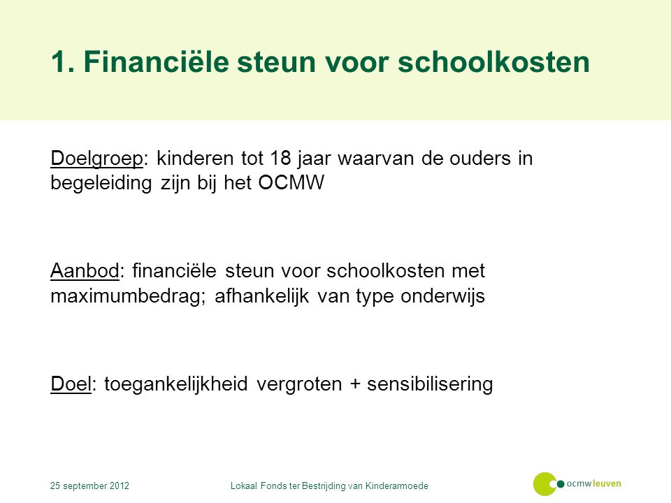 1. Financiële steun voor schoolkosten