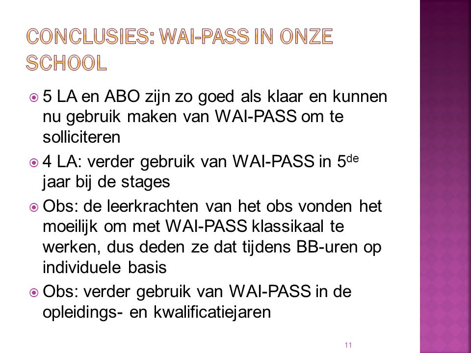 Conclusies: WAI-PASS in onze school