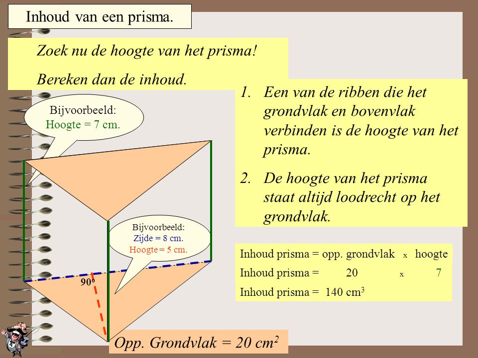 Inhoud prisma = opp. grondvlak x hoogte