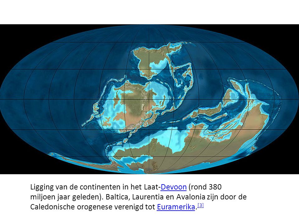 Ligging van de continenten in het Laat-Devoon (rond 380 miljoen jaar geleden).