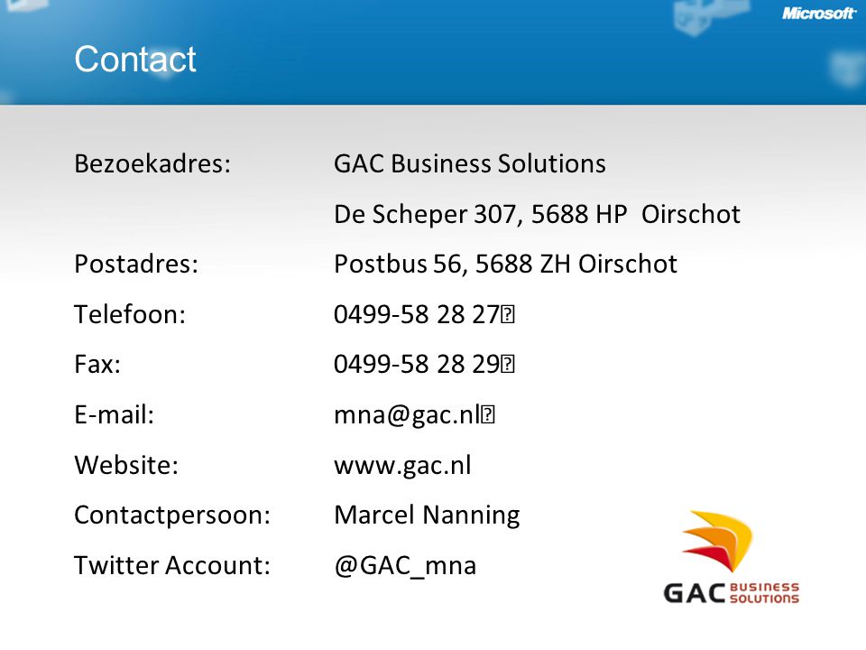 Contact Bezoekadres: GAC Business Solutions