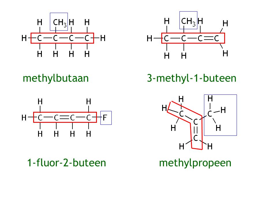 methylbutaan 3-methyl-1-buteen 1-fluor-2-buteen methylpropeen