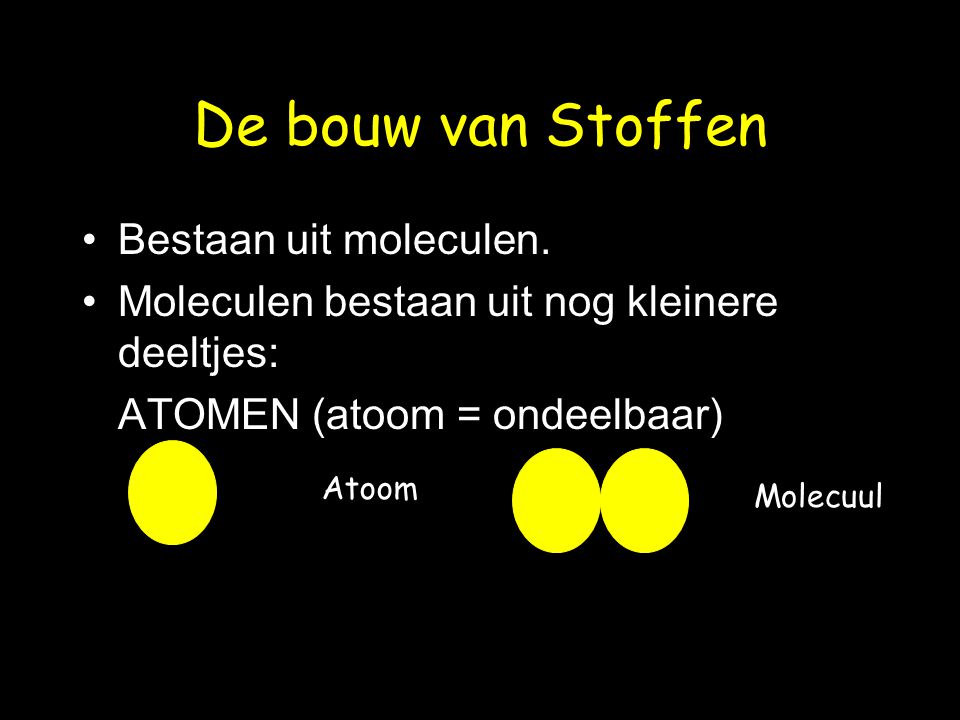 De bouw van Stoffen Bestaan uit moleculen.