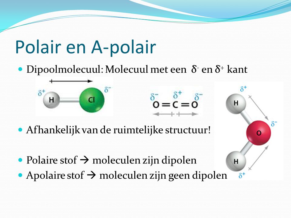 Polair en A-polair Dipoolmolecuul: Molecuul met een δ- en δ+ kant