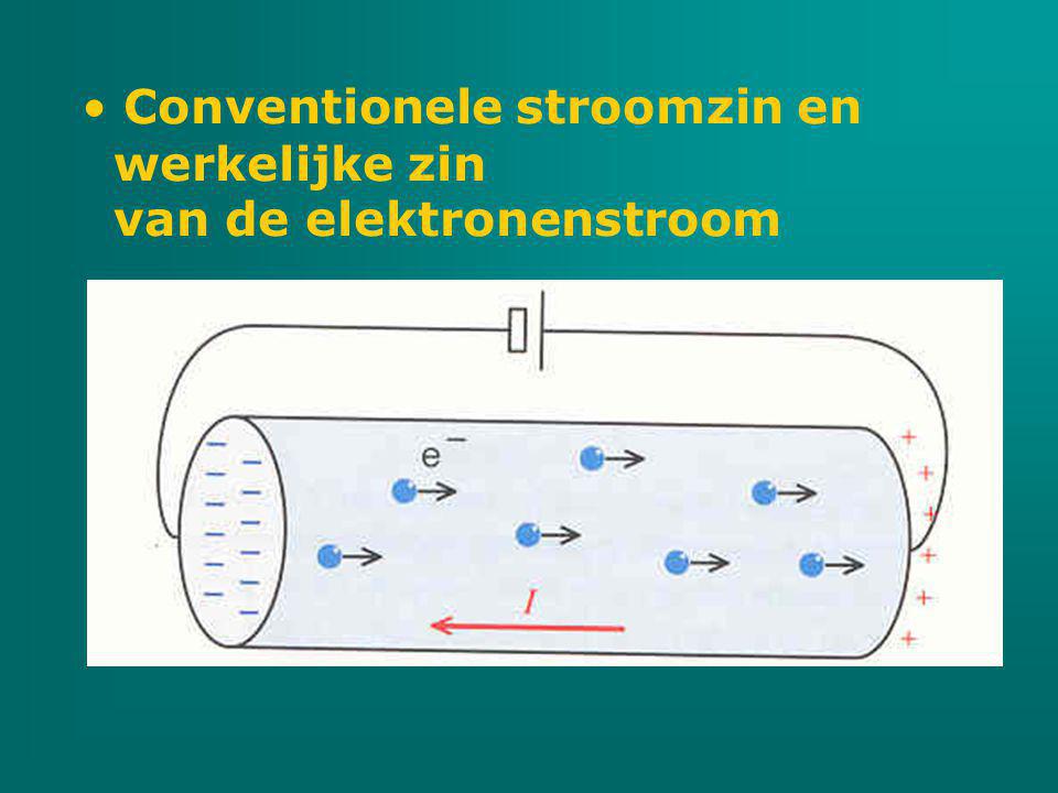 Conventionele stroomzin en werkelijke zin van de elektronenstroom