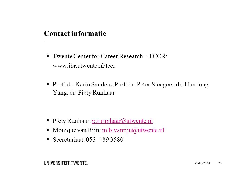 Contact informatie Twente Center for Career Research – TCCR: