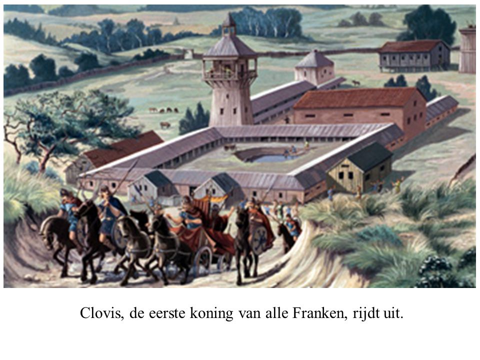 Clovis, de eerste koning van alle Franken, rijdt uit.