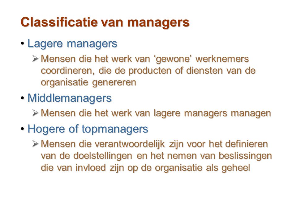 Classificatie van managers