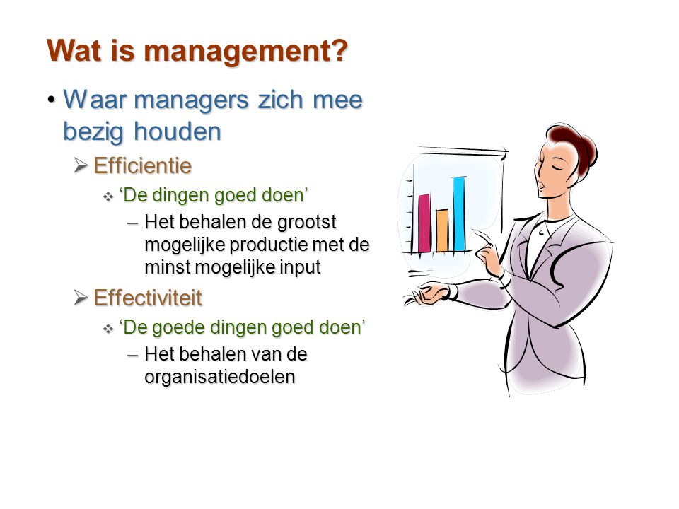 Wat is management Waar managers zich mee bezig houden Efficientie